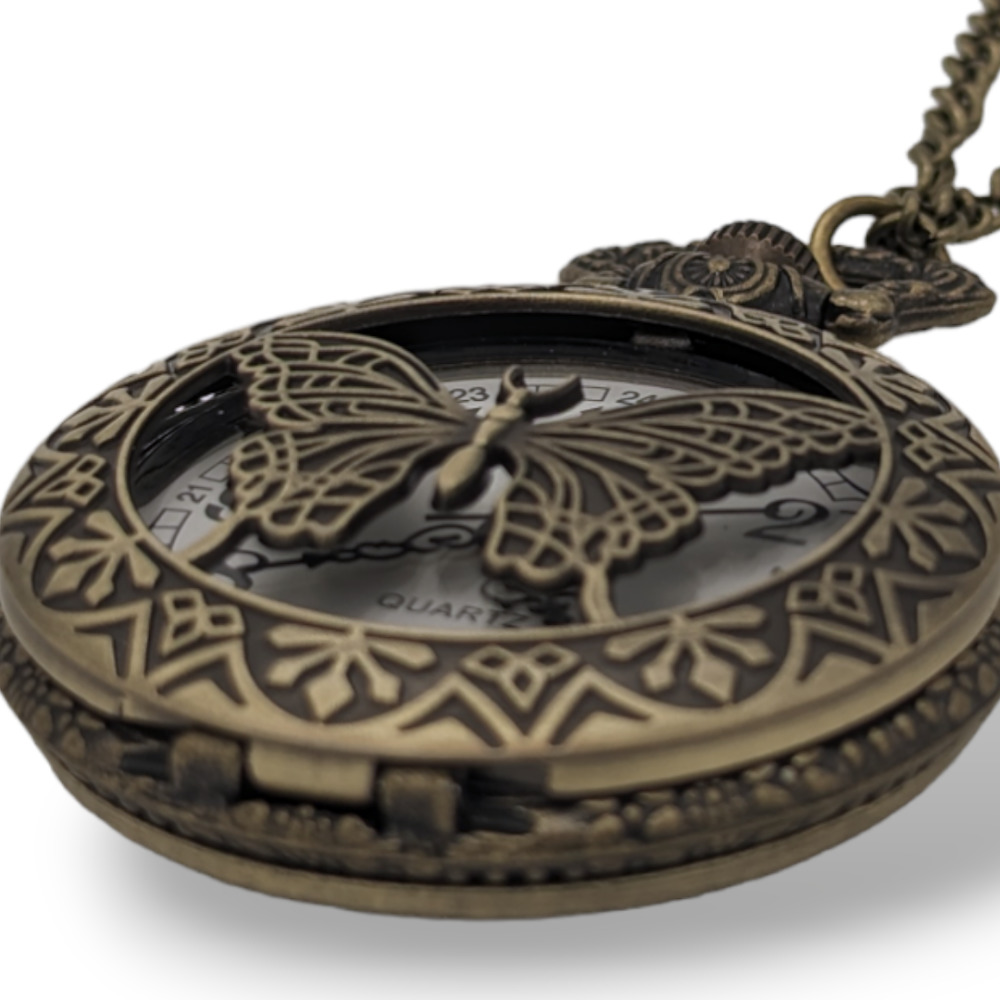 Butterfly Pocket Watch NEW Necklace Insect Wings Fly Gift Monarch - Picture 5 of 7